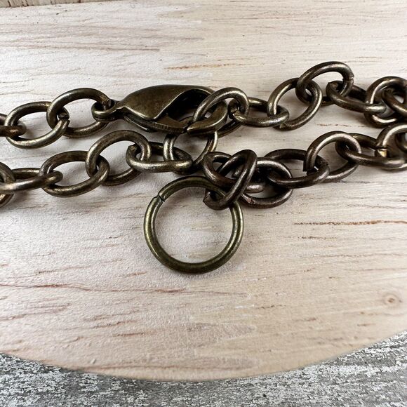 Brass St. Anthony Medal Gothic Necklace Turquoise Glass Bead Link Chain Chunky - Picture 9 of 9